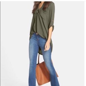 Lush perfect roll tab sleeve tunic—olive